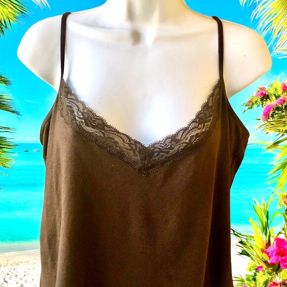 a.n.a. A New Approach Brown Cami Lace Trim Adjustable Straps - Picture 3 of 12